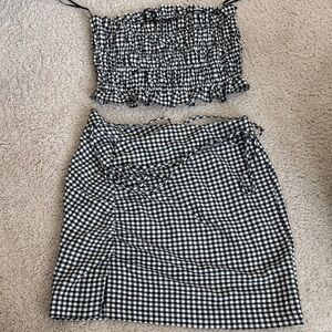Zara Black and White Gingham Skirt Set